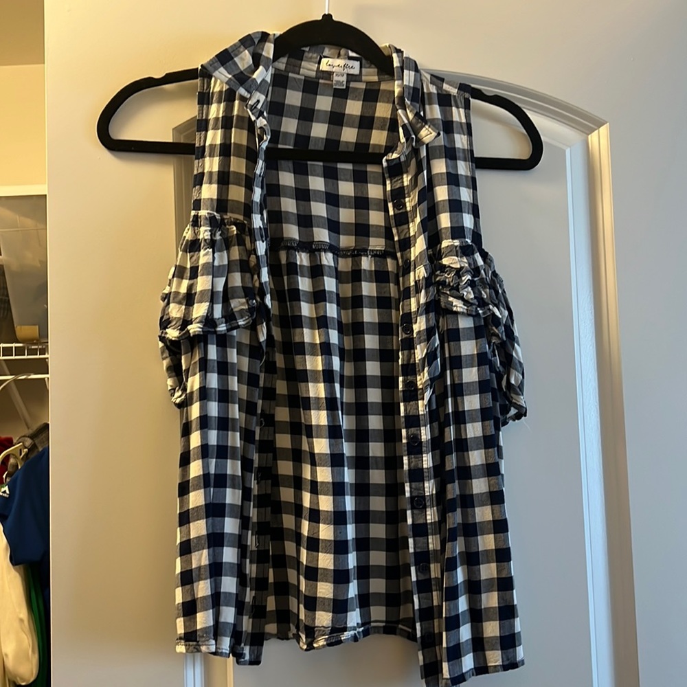 Plaid cold shoulder shirt